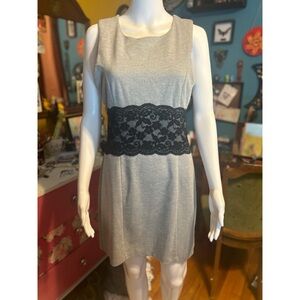 ModCloth Monteau Grey Tweed Sheath Dress with Black Lace